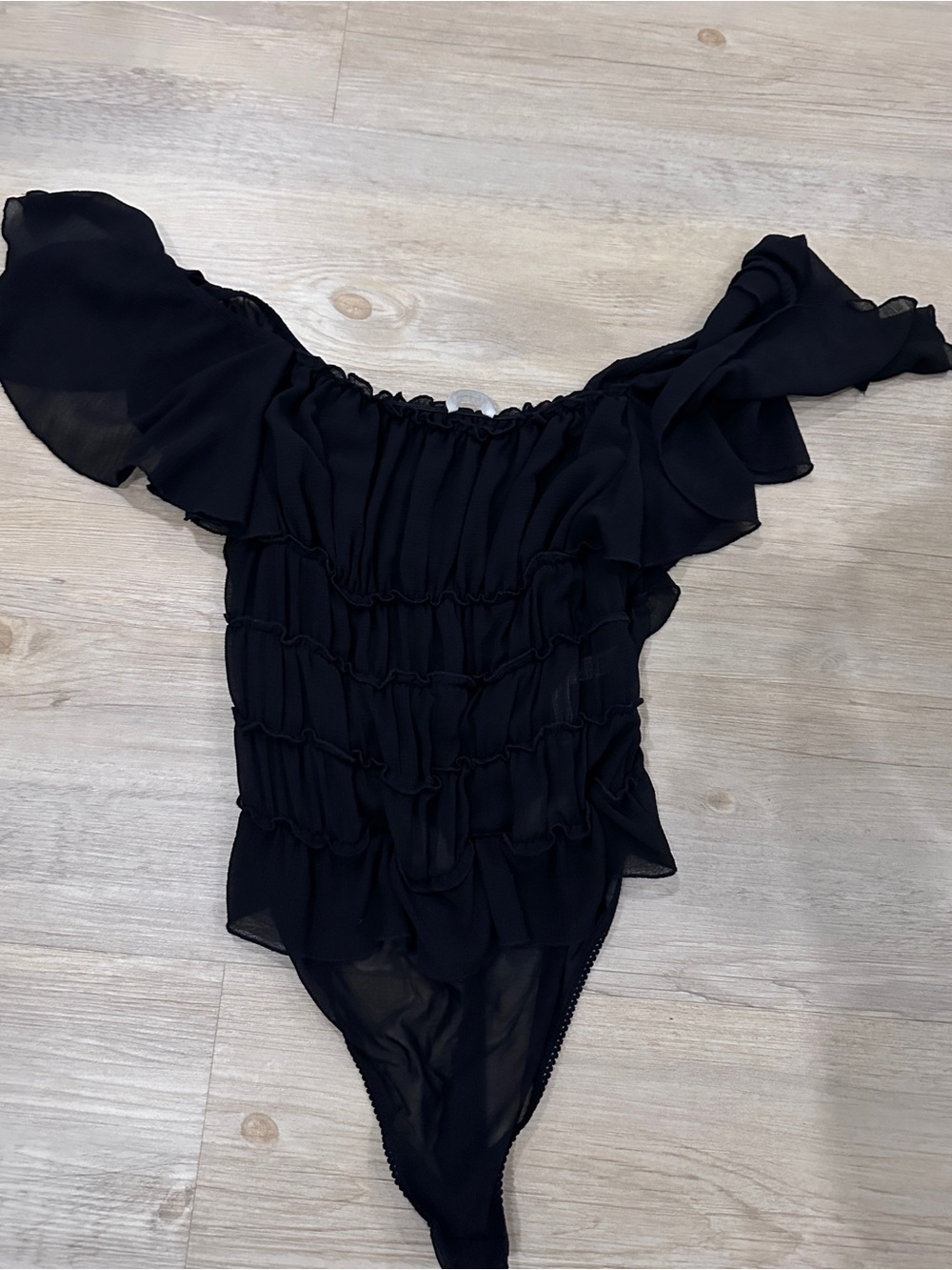 Free People Black Ruffled Off-Shoulder One-Piece